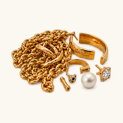 Broken and unwanted gold chains, earrings, and jewelry that can still be sold for cash