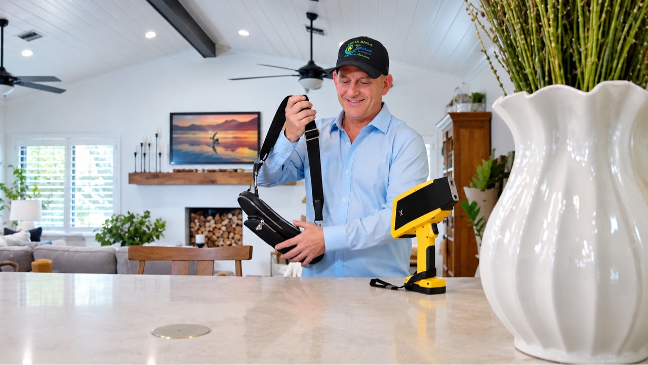 Marty with professional testing equipment during a home visit